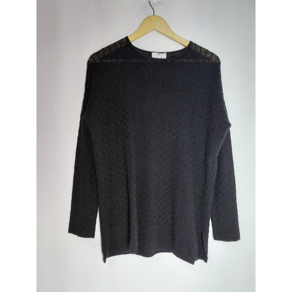 ALLUDE Wool Cashmere Blend Sweater Black Solid Knit Women Size S